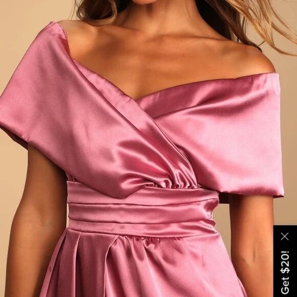 NWT Lulus Always Celebrating Mauve Pink Satin Off-the-Shoulder Mini Dress size M - Picture 5 of 5